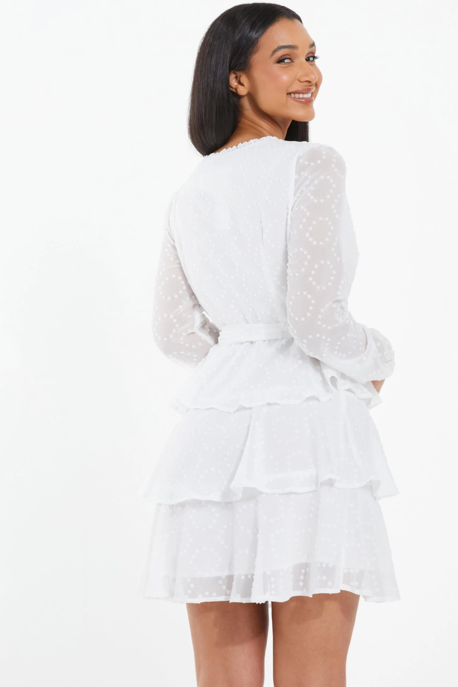 White Chiffon Polka Dot Skater Dress - Image 3