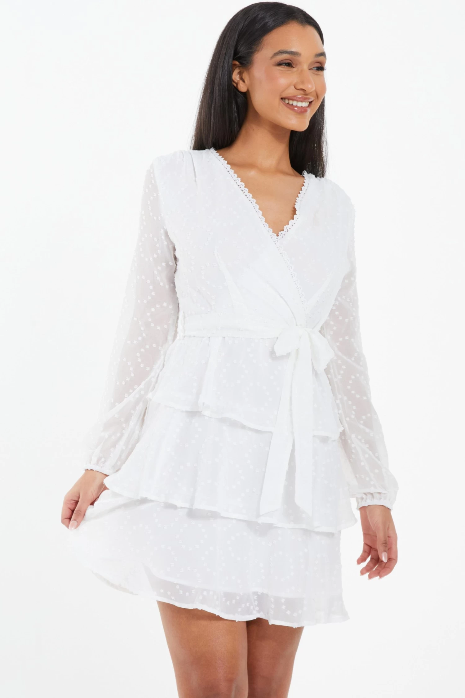 White Chiffon Polka Dot Skater Dress - Image 2