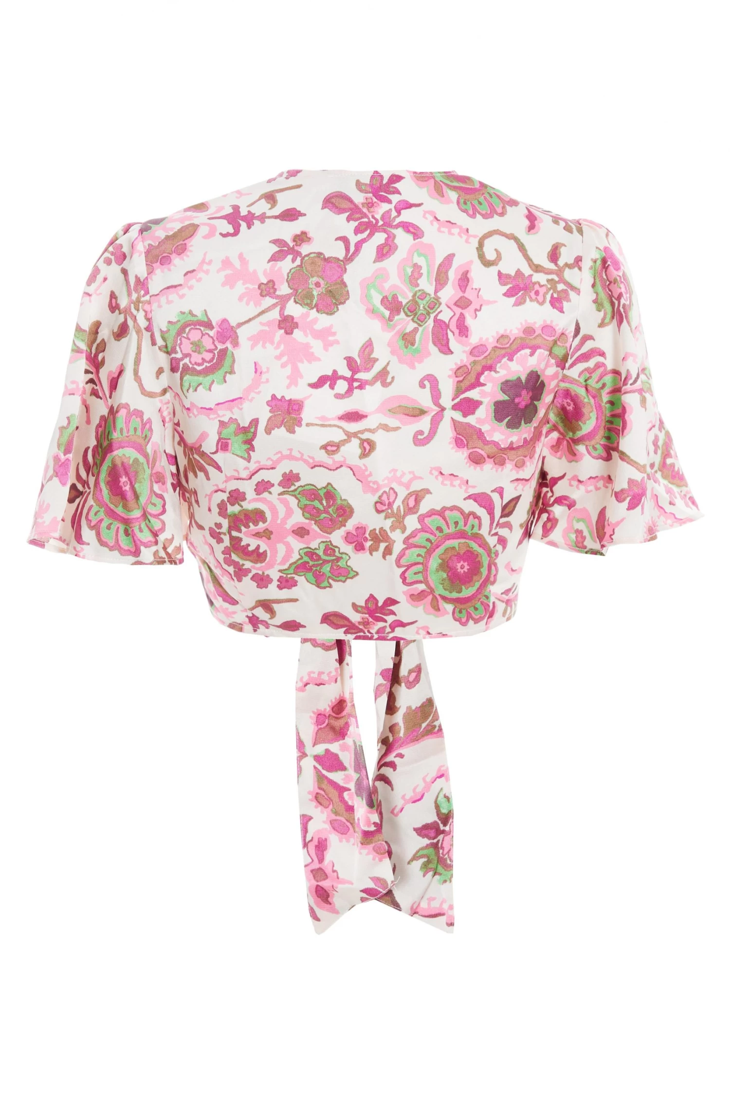 Pink Paisley Print Tie Front Crop Top - Image 5