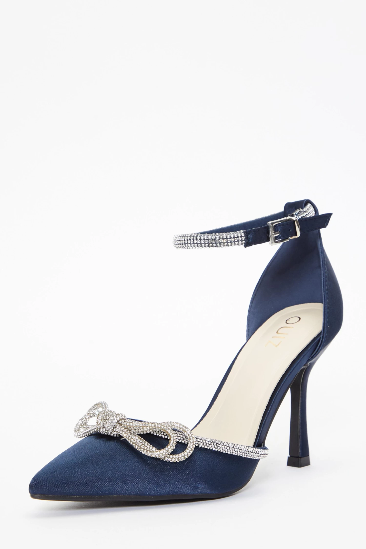 Navy Diamante Bow Court Heels - Image 3