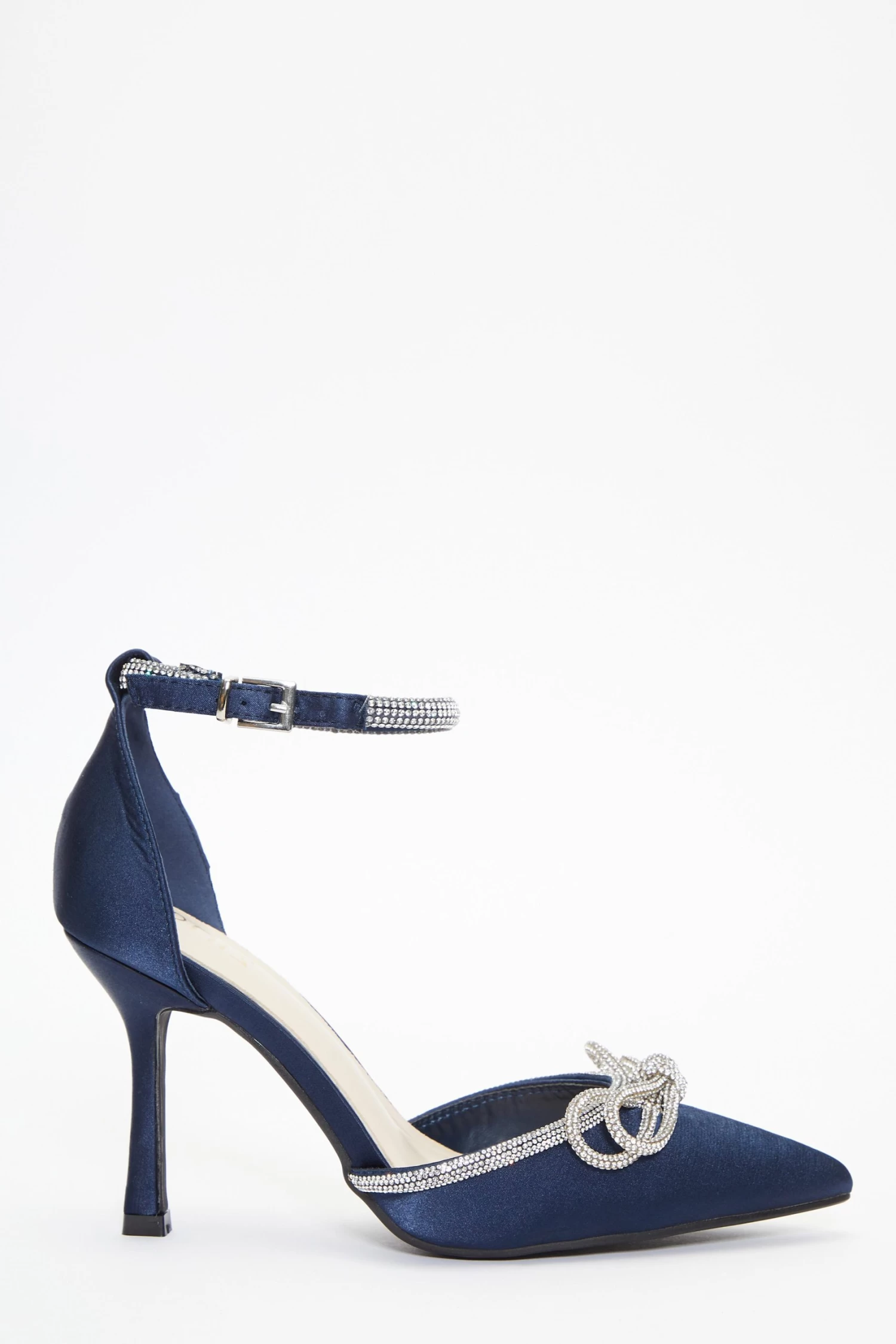Navy Diamante Bow Court Heels - Image 2