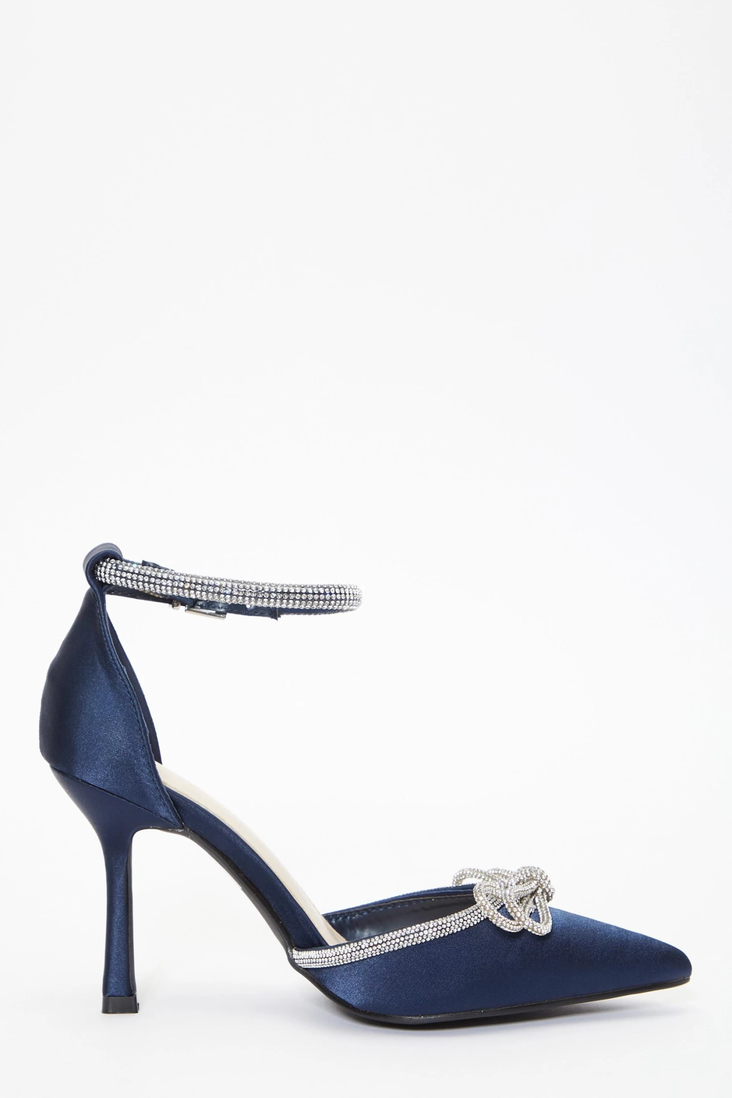 Navy Diamante Bow Court Heels - Image 6