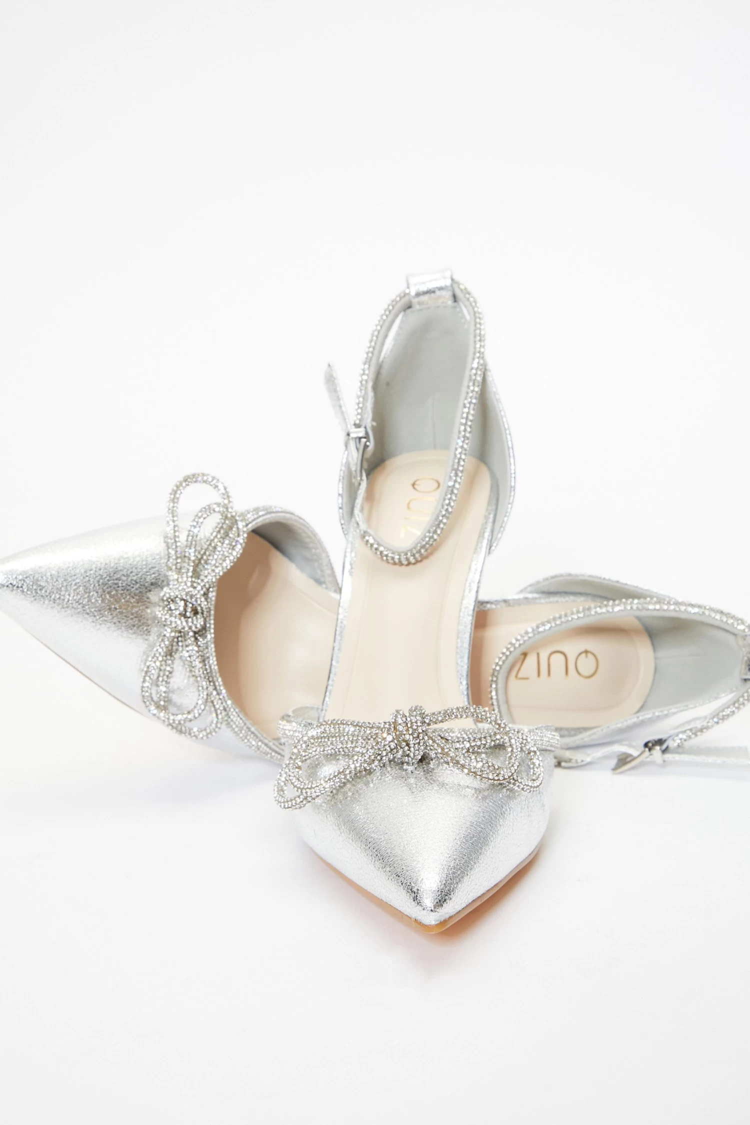 Silver Diamante Bow Court Heels - Image 4