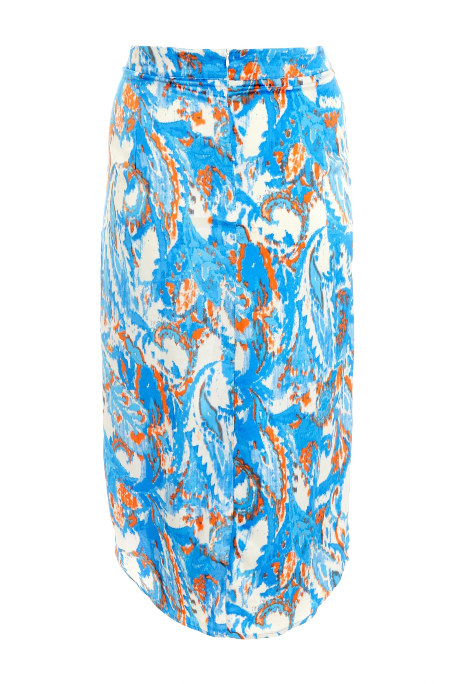 Curve Blue Satin Aztec Print Ruched Midi Skirt - Image 5