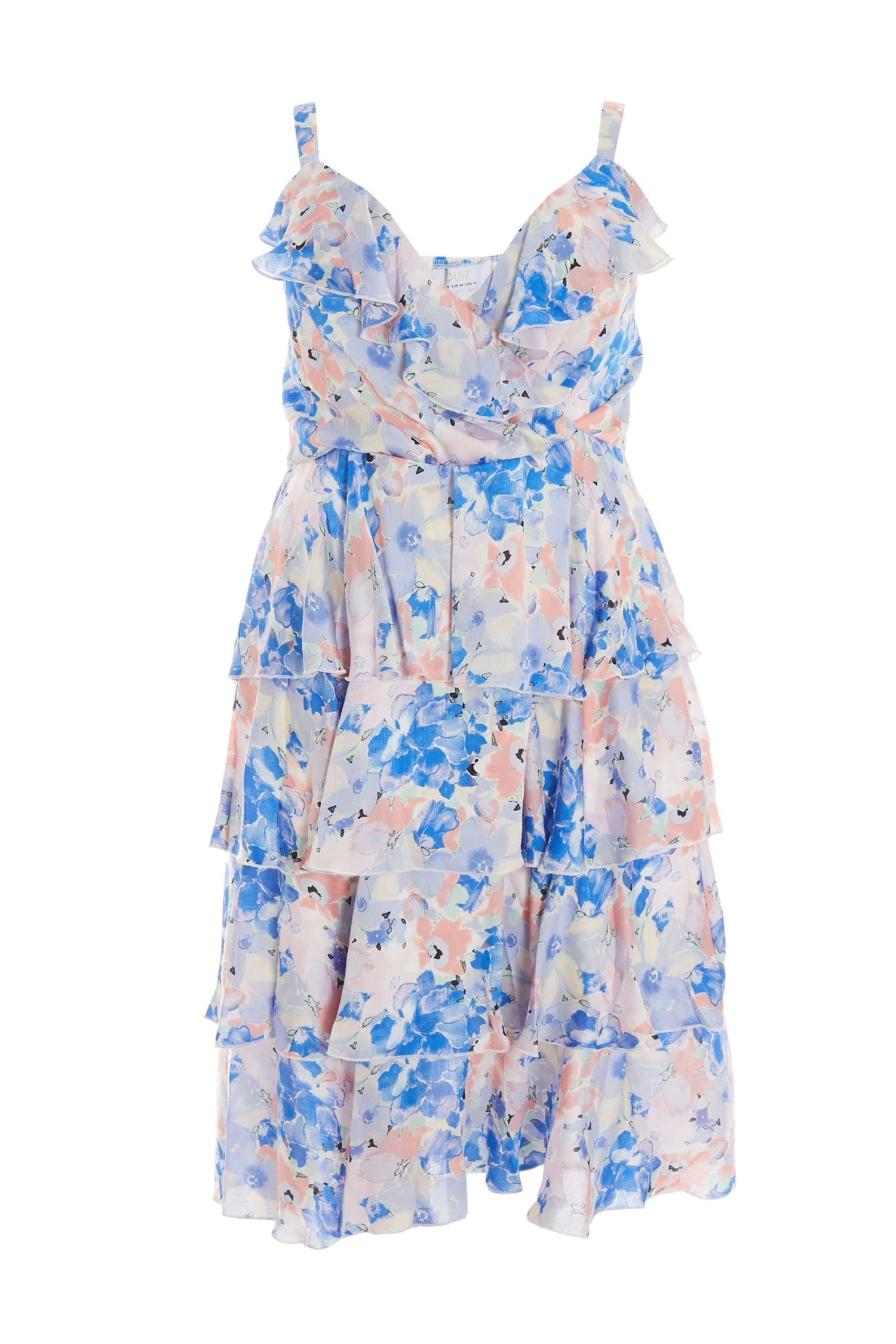 Curve Blue Chiffon Floral Tiered Midi Dress