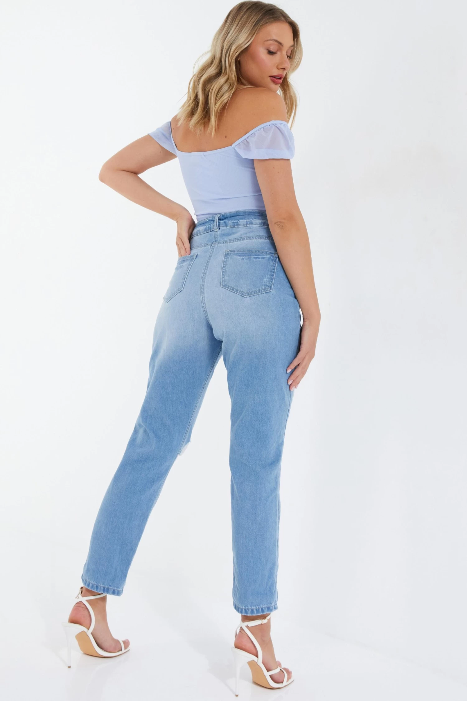 Light Blue Denim Ripped Mom Jeans - Image 3