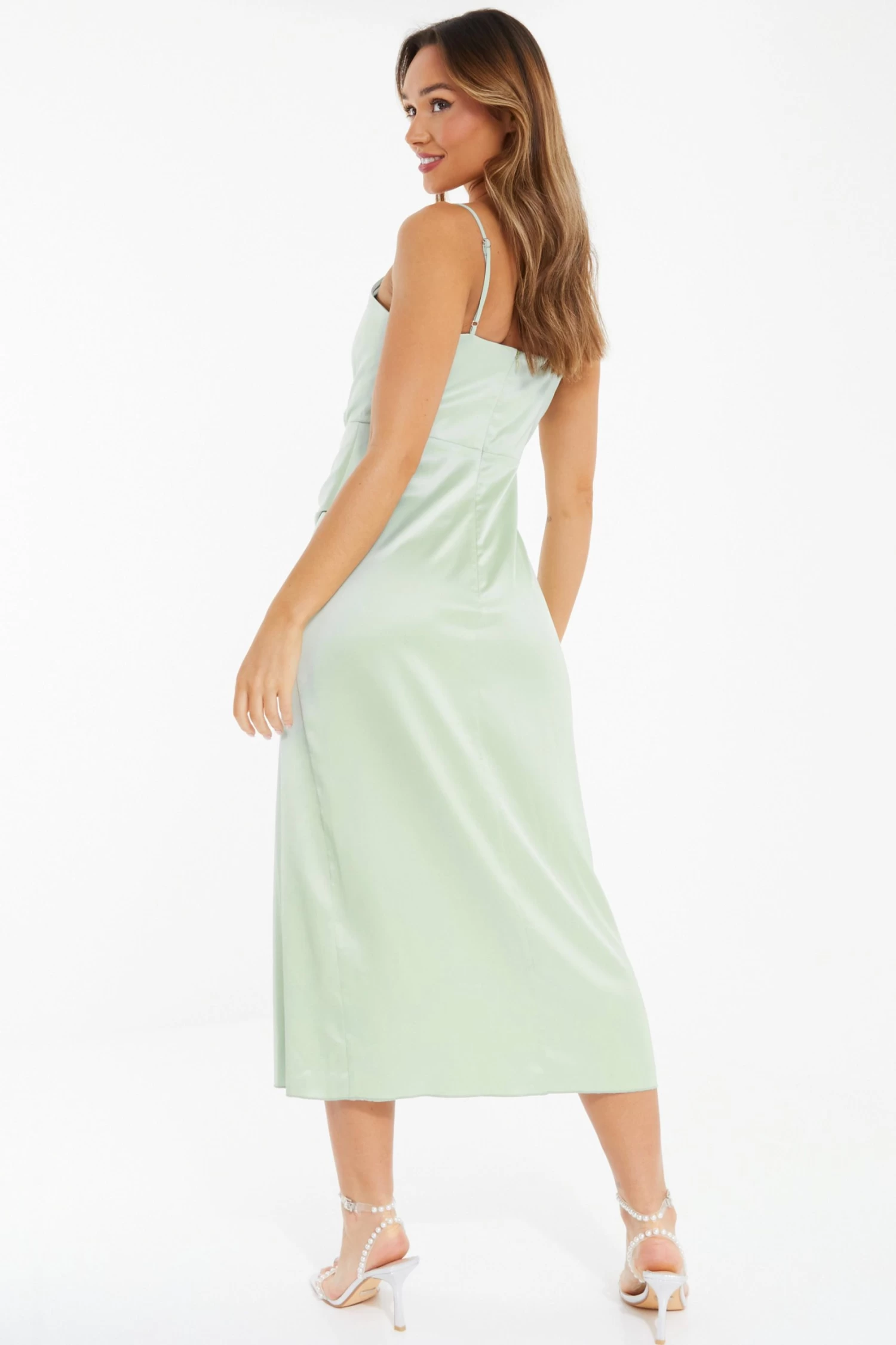 Sage Satin Knot Midi Dress - Image 3