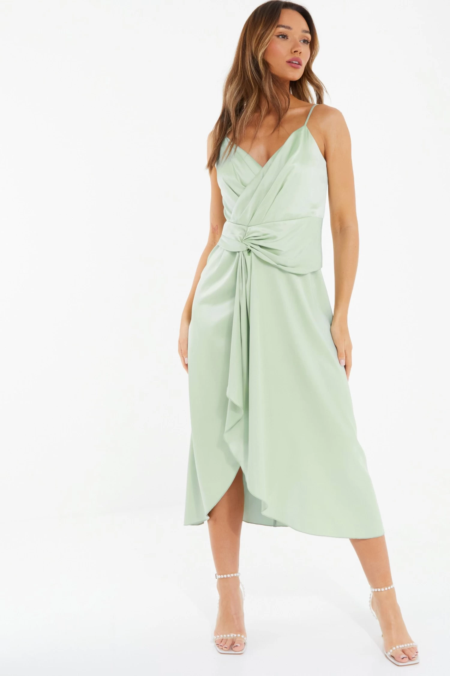 Sage Satin Knot Midi Dress - Image 2