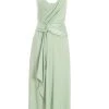Sage Satin Knot Midi Dress