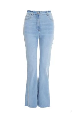 Light Blue Denim Split Hem Flare Jeans