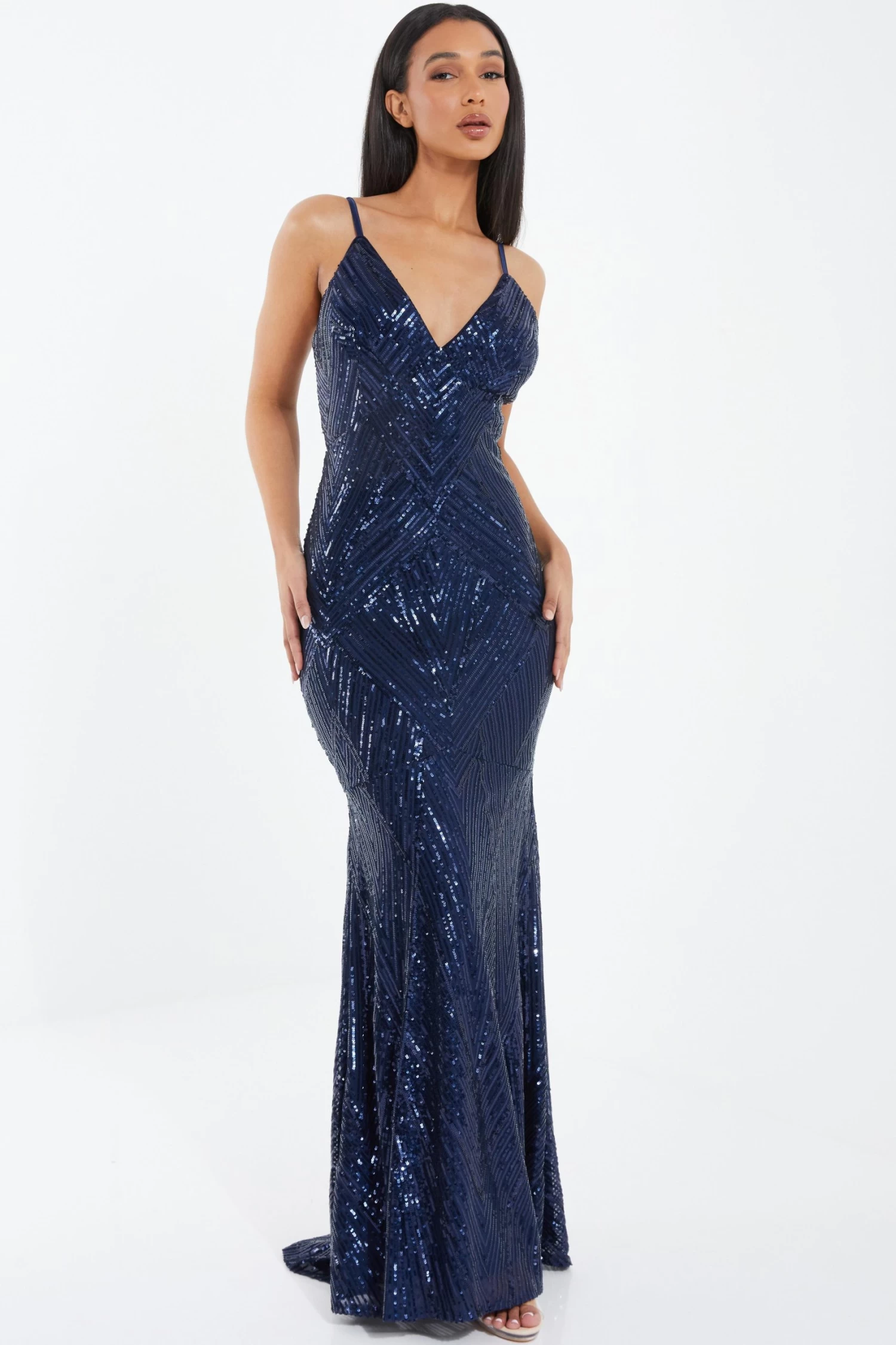 Navy Sequin Fishtail Maxi Dress - Image 2