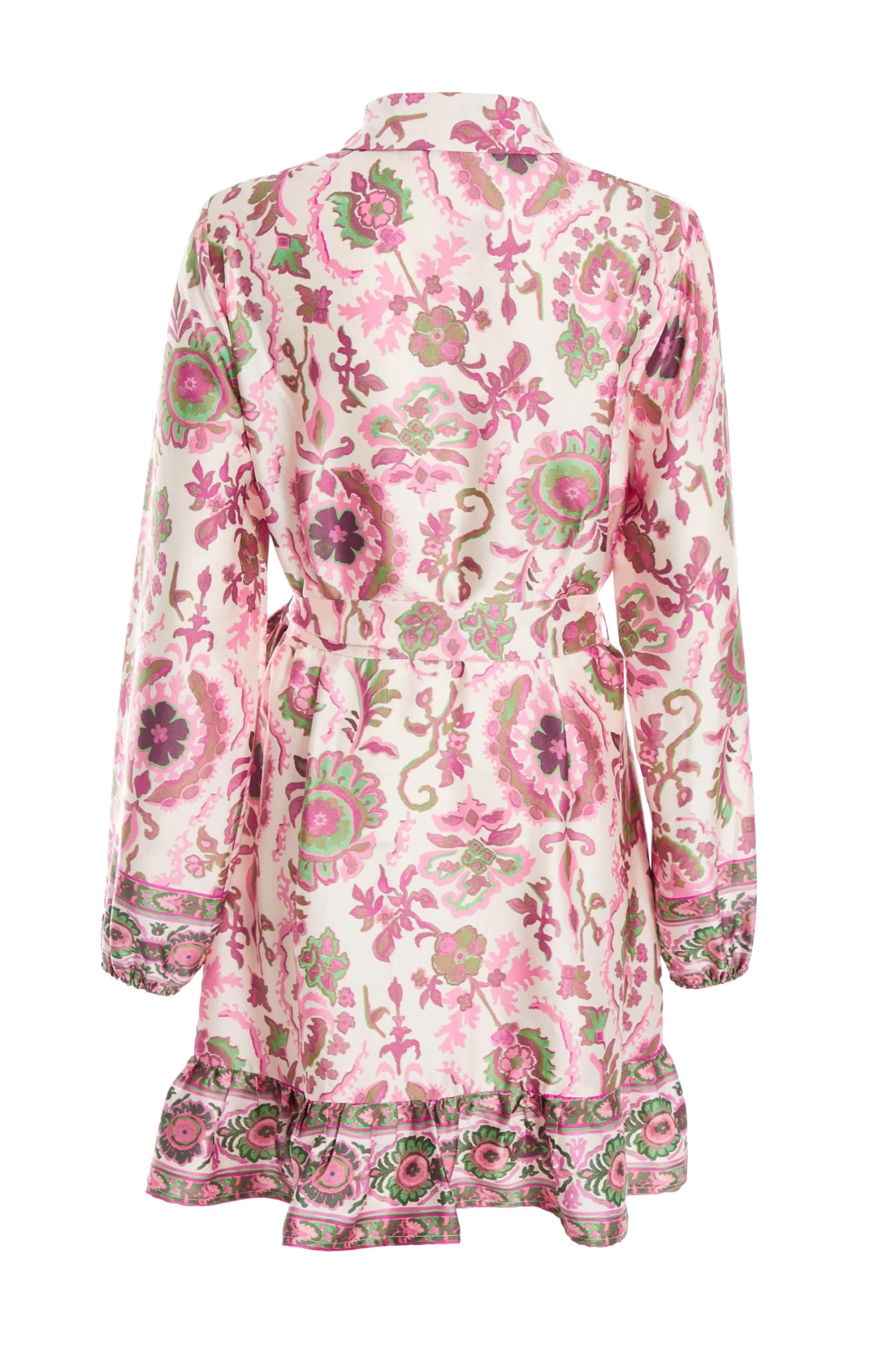 Pink Satin Paisley Print Mini Shirt Dress - Image 5