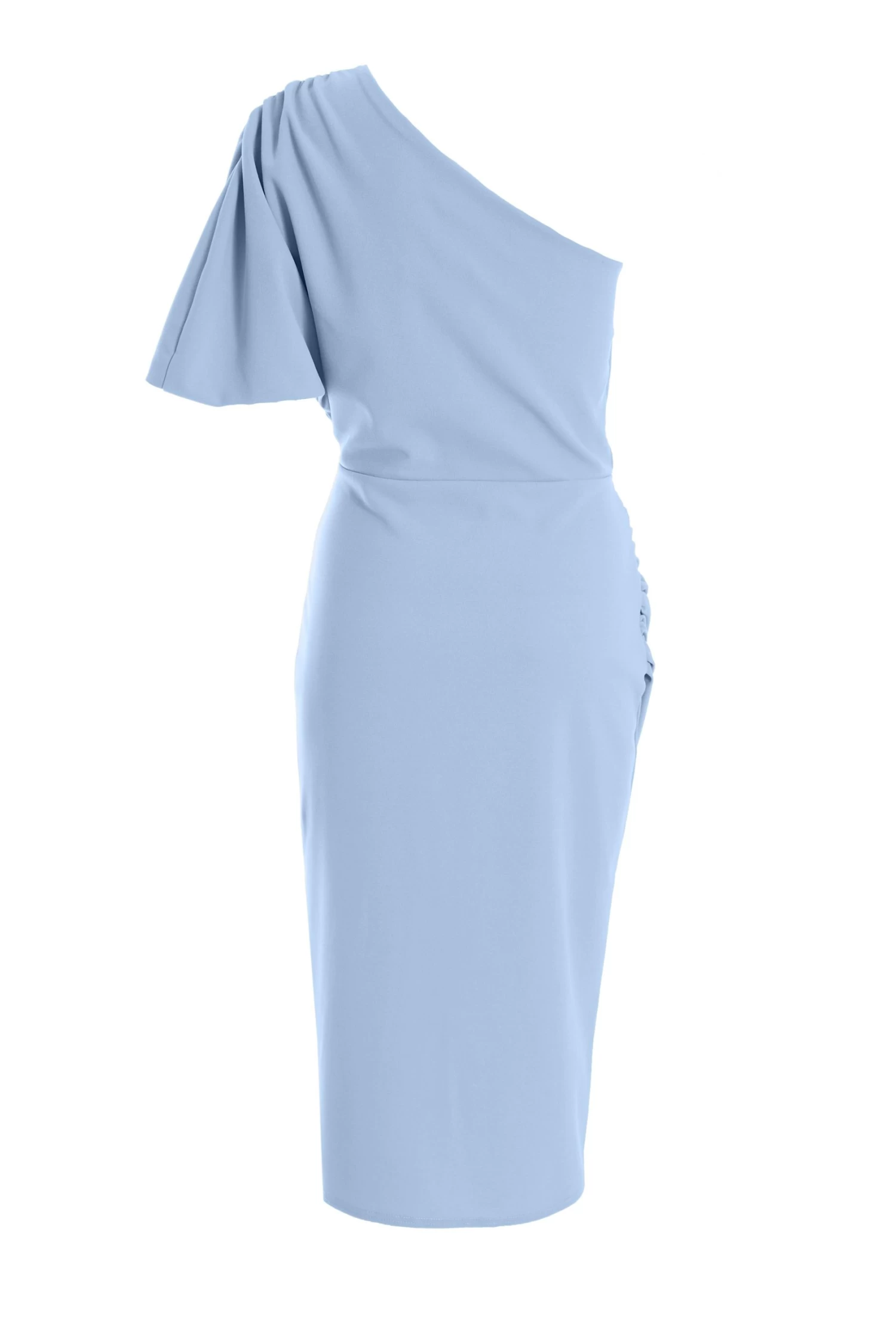 Light Blue One Shoulder Ruched Midi Dress - Image 5