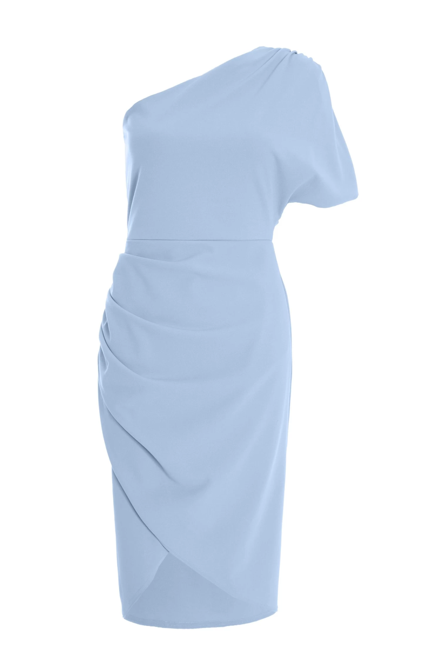 Light Blue One Shoulder Ruched Midi Dress