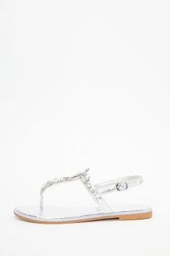 Silver Jewel T-Bar Flat Sandals