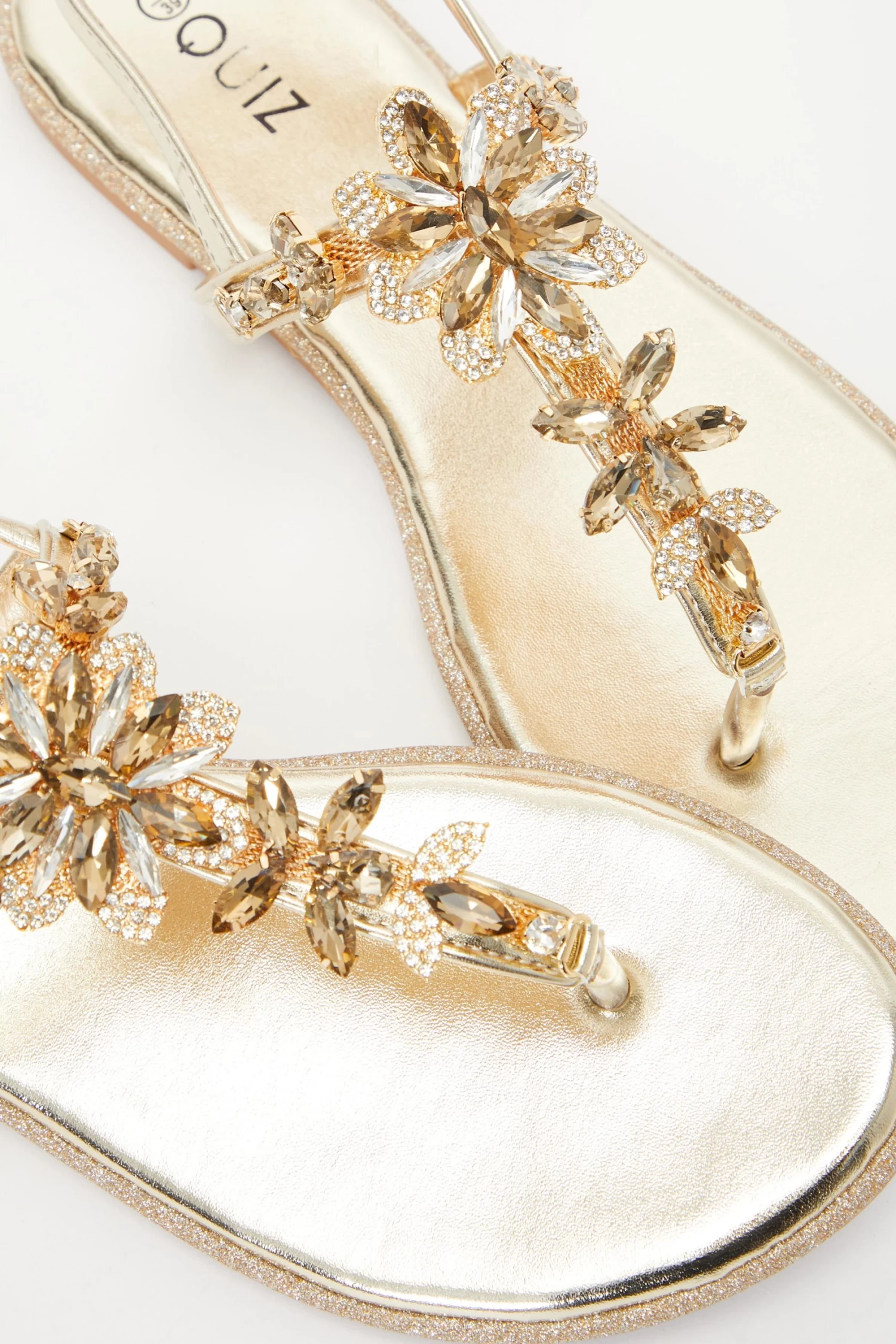 Gold Jewel T-Bar Flat Sandals - Image 5