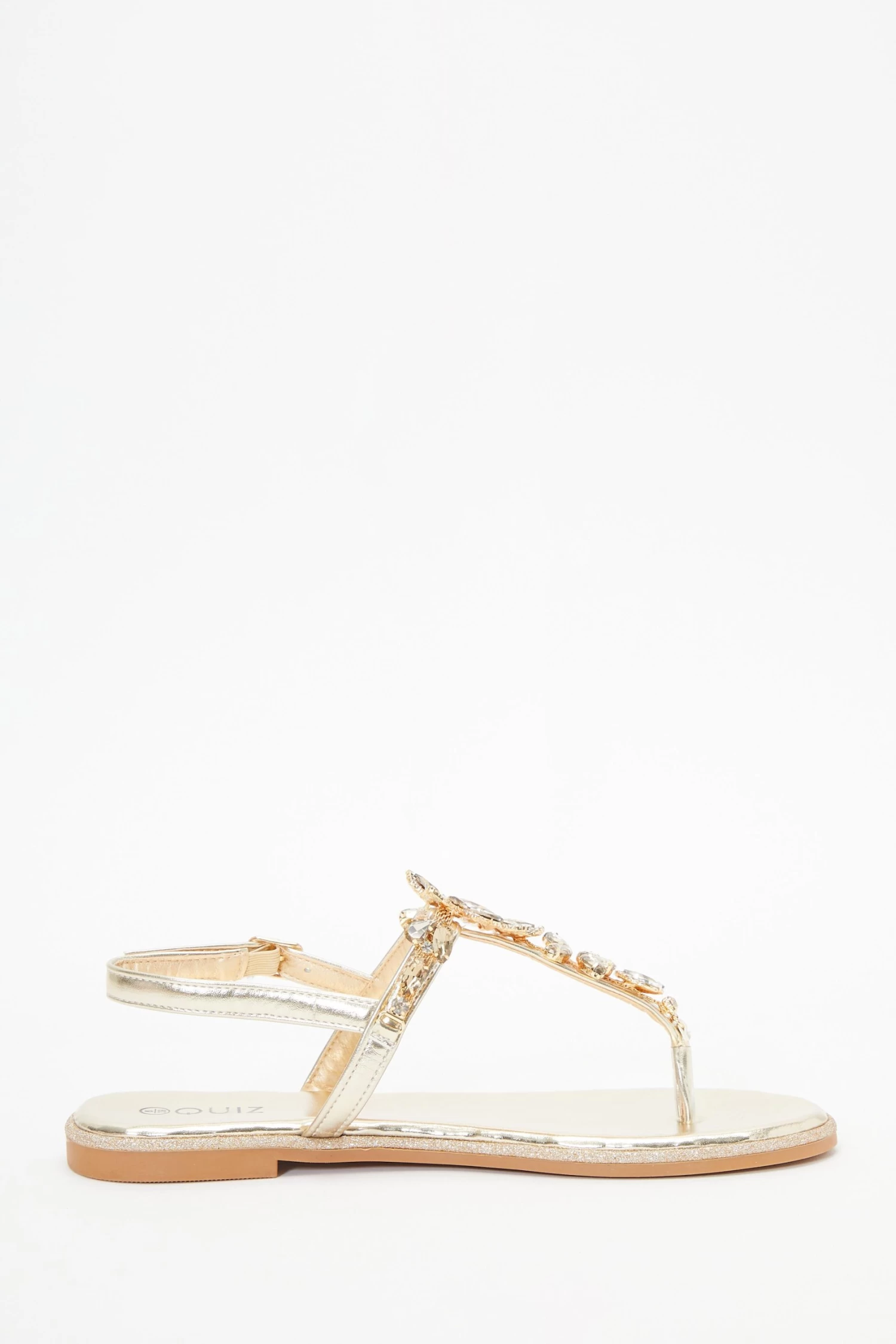 Gold Jewel T-Bar Flat Sandals - Image 6