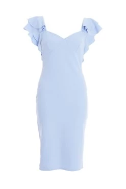 Light Blue Frill Bodycon Midi Dress