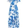 Blue Chiffon Floral Wrap Midaxi Dress