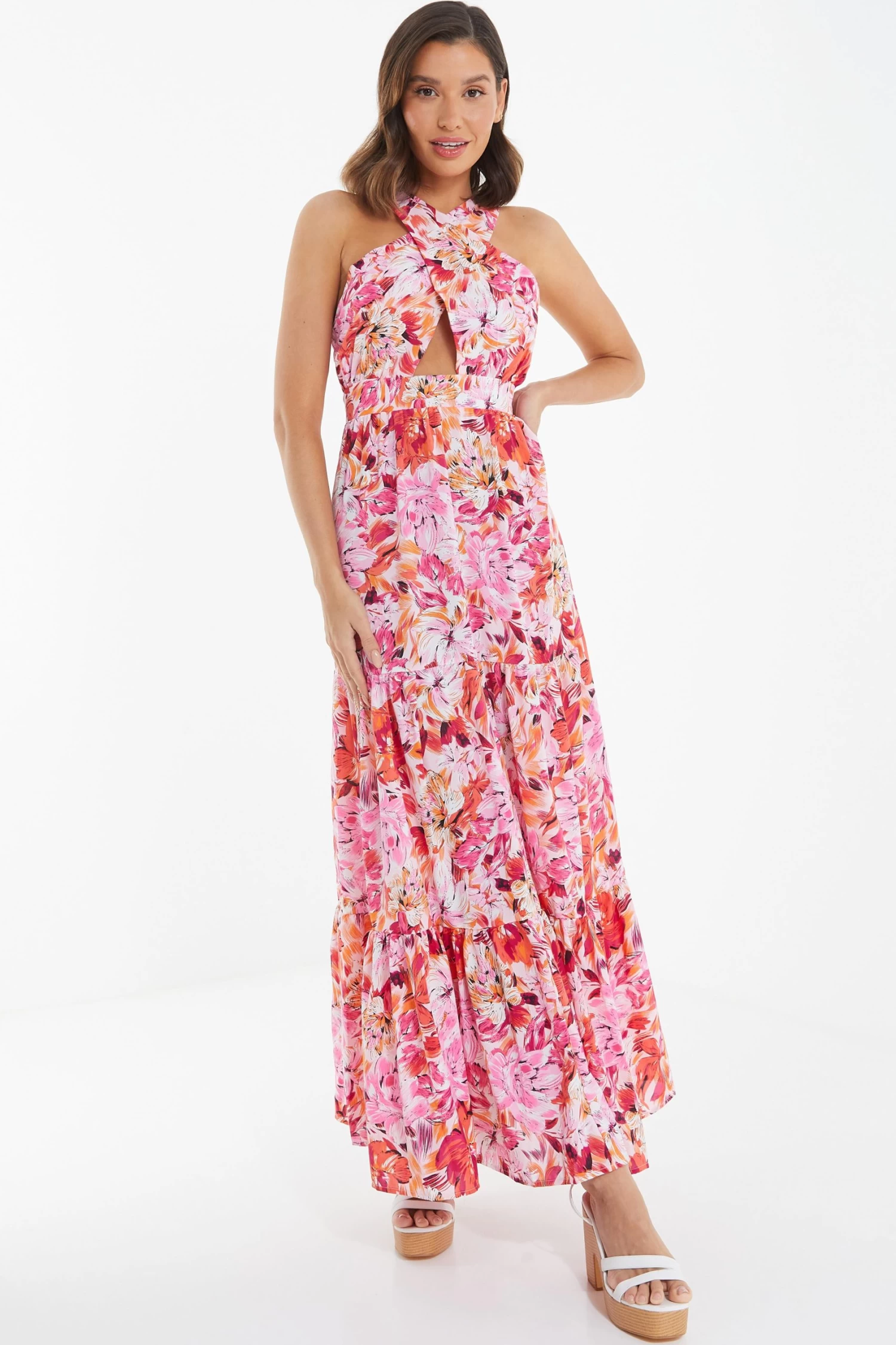 Pink Floral Cross Front Maxi Dress - Image 2