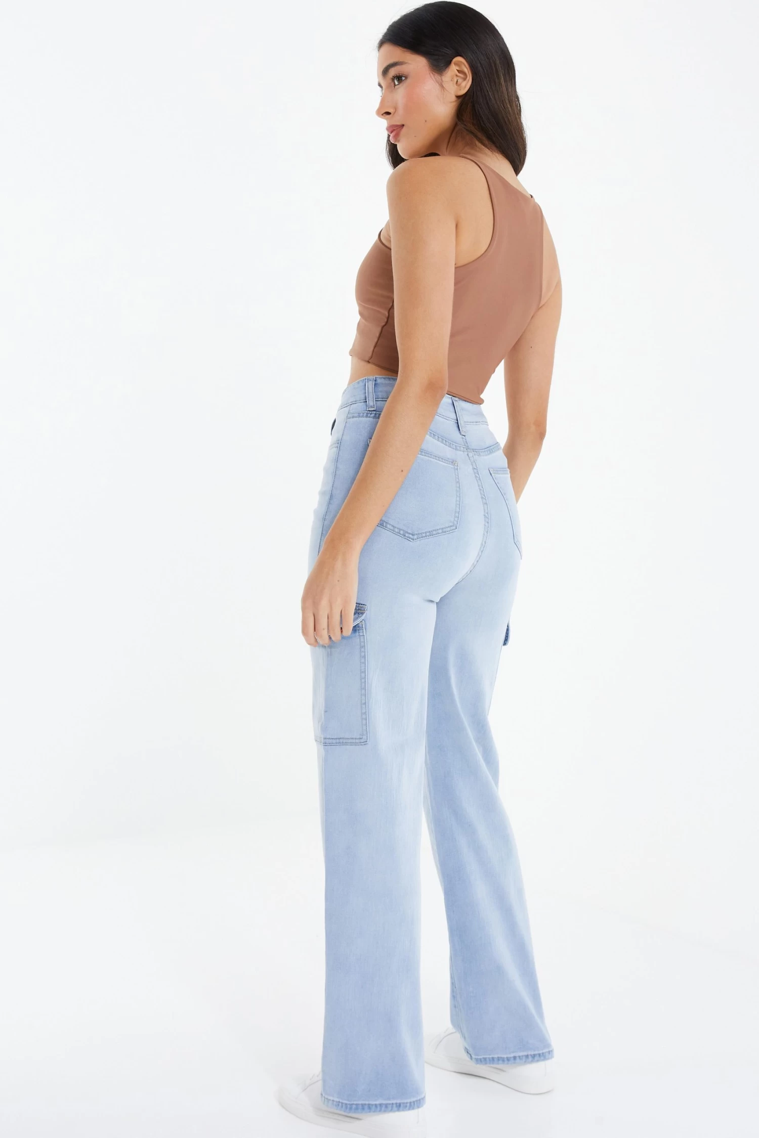 Light Blue Denim Wide Leg Cargo Jeans - Image 3