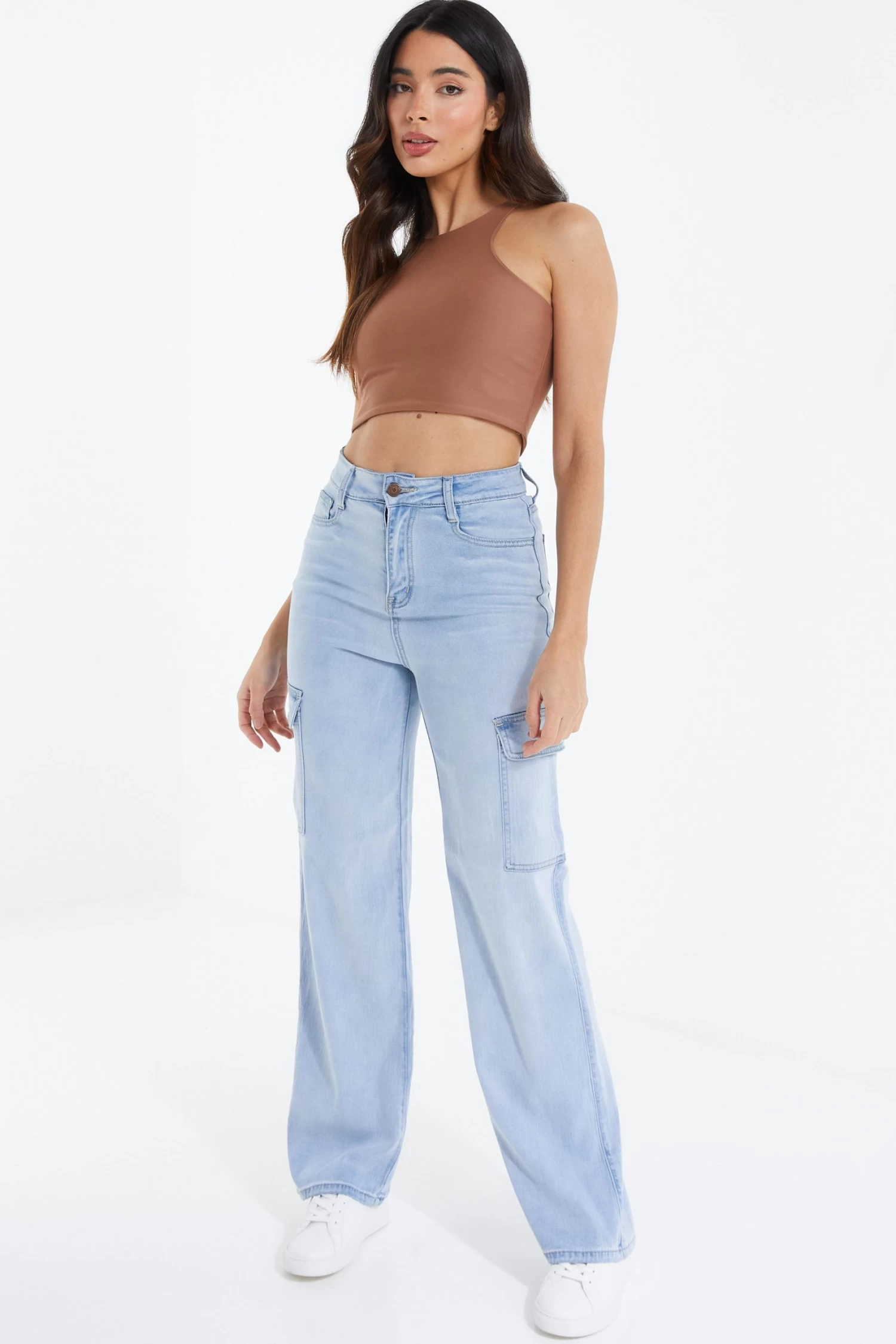 Light Blue Denim Wide Leg Cargo Jeans - Image 2