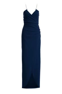 Navy Diamante Wrap Maxi Dress