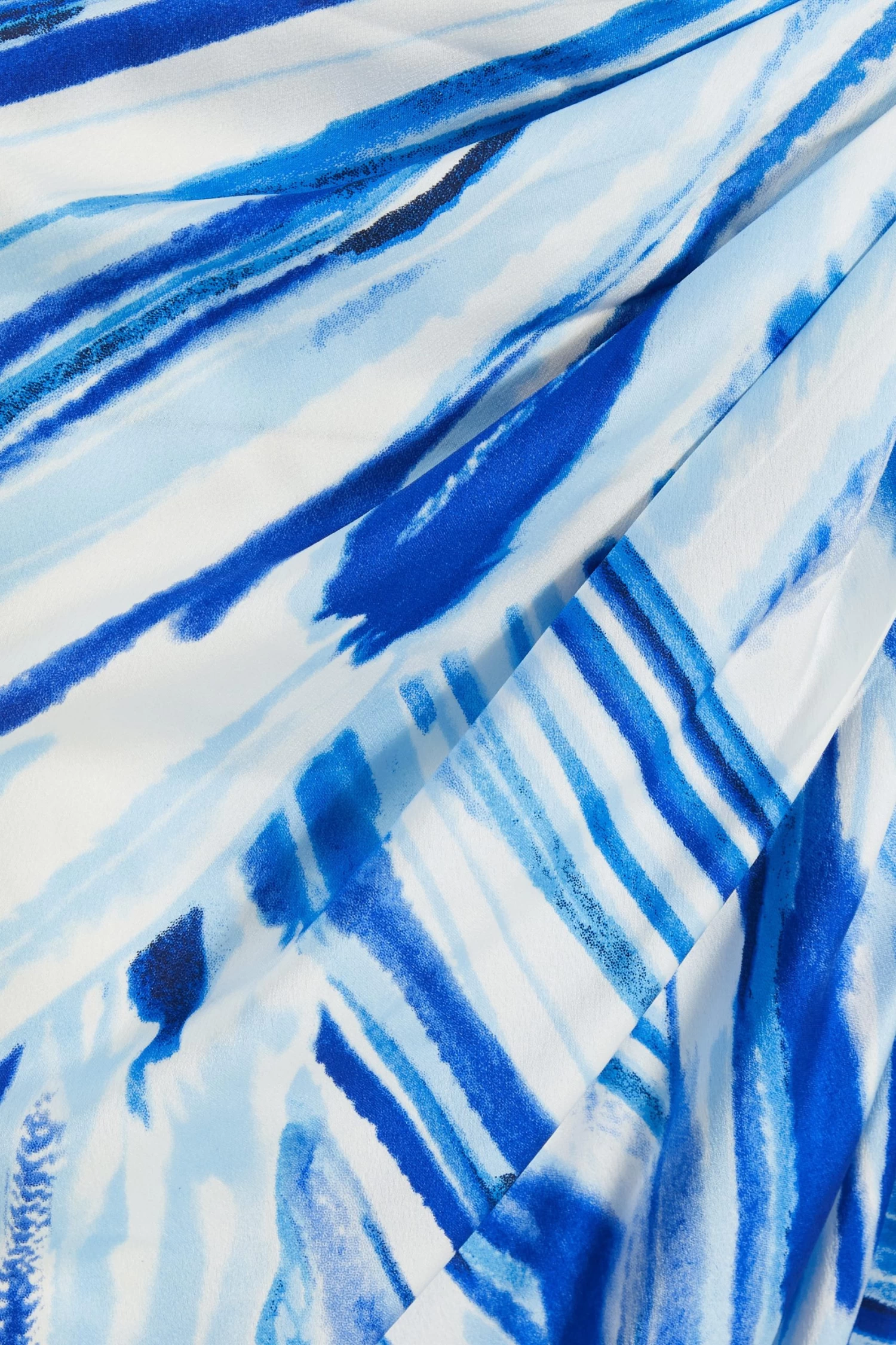 Blue Satin Brush Stroke Ruched Midi Dress - Image 6