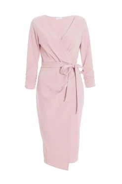 Pink Wrap Tie Midi Dress