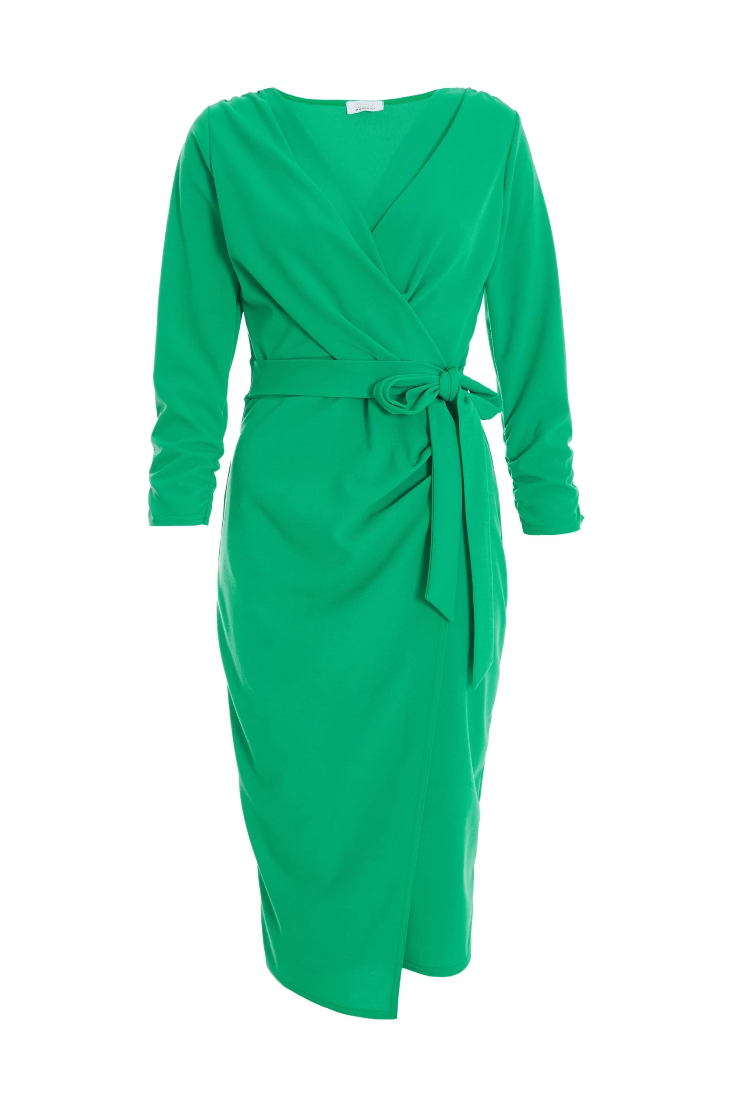 Jade Green Wrap Tie Midi Dress