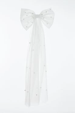 Bridal White Pearl Bow Clip