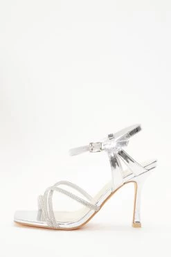 Wide Fit Silver Metallic Heeled Sandals