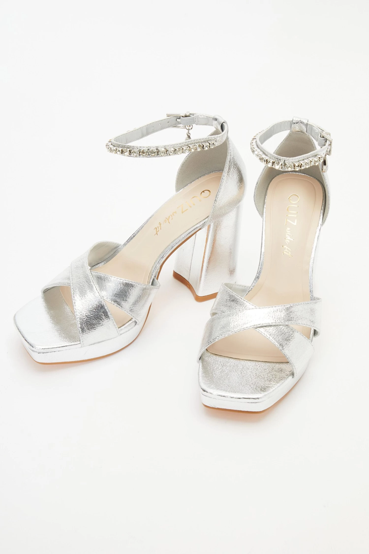 Wide Fit Silver Platform Heeled Sandals - Image 4