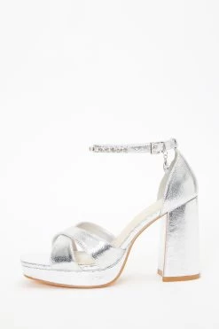Wide Fit Silver Platform Heeled Sandals