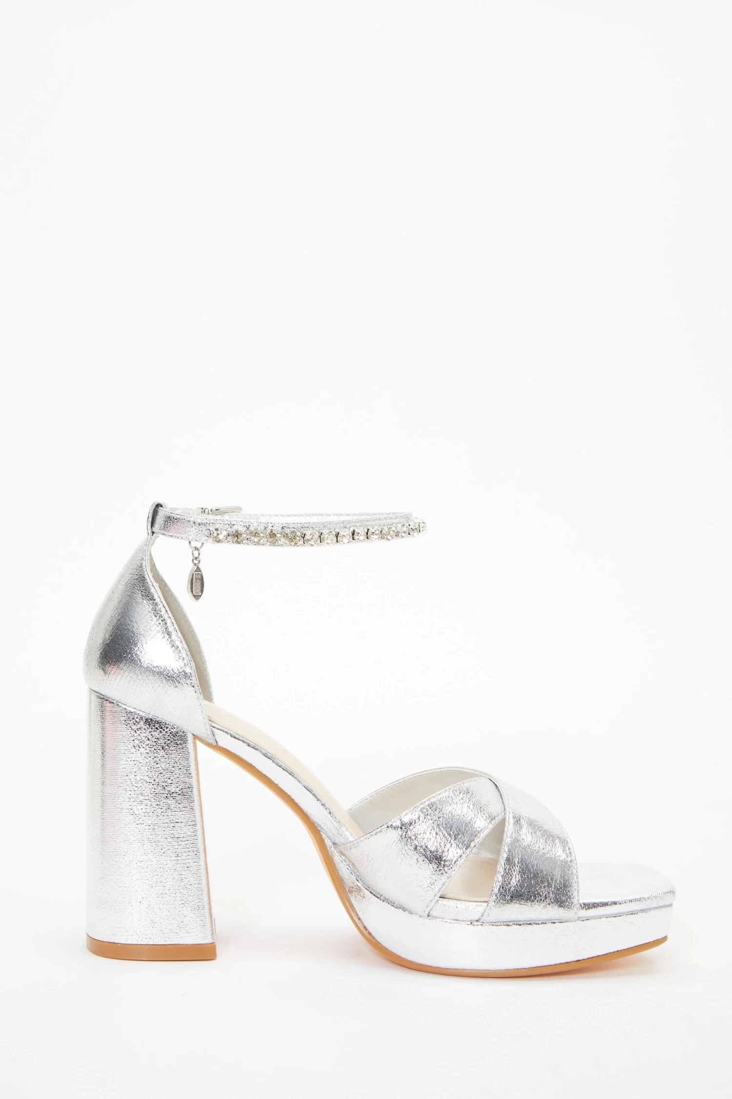Wide Fit Silver Platform Heeled Sandals - Image 6