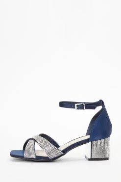 Wide Fit Navy Diamante Heeled Sandal