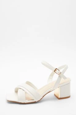 Wide Fit White Block Heeled Sandals