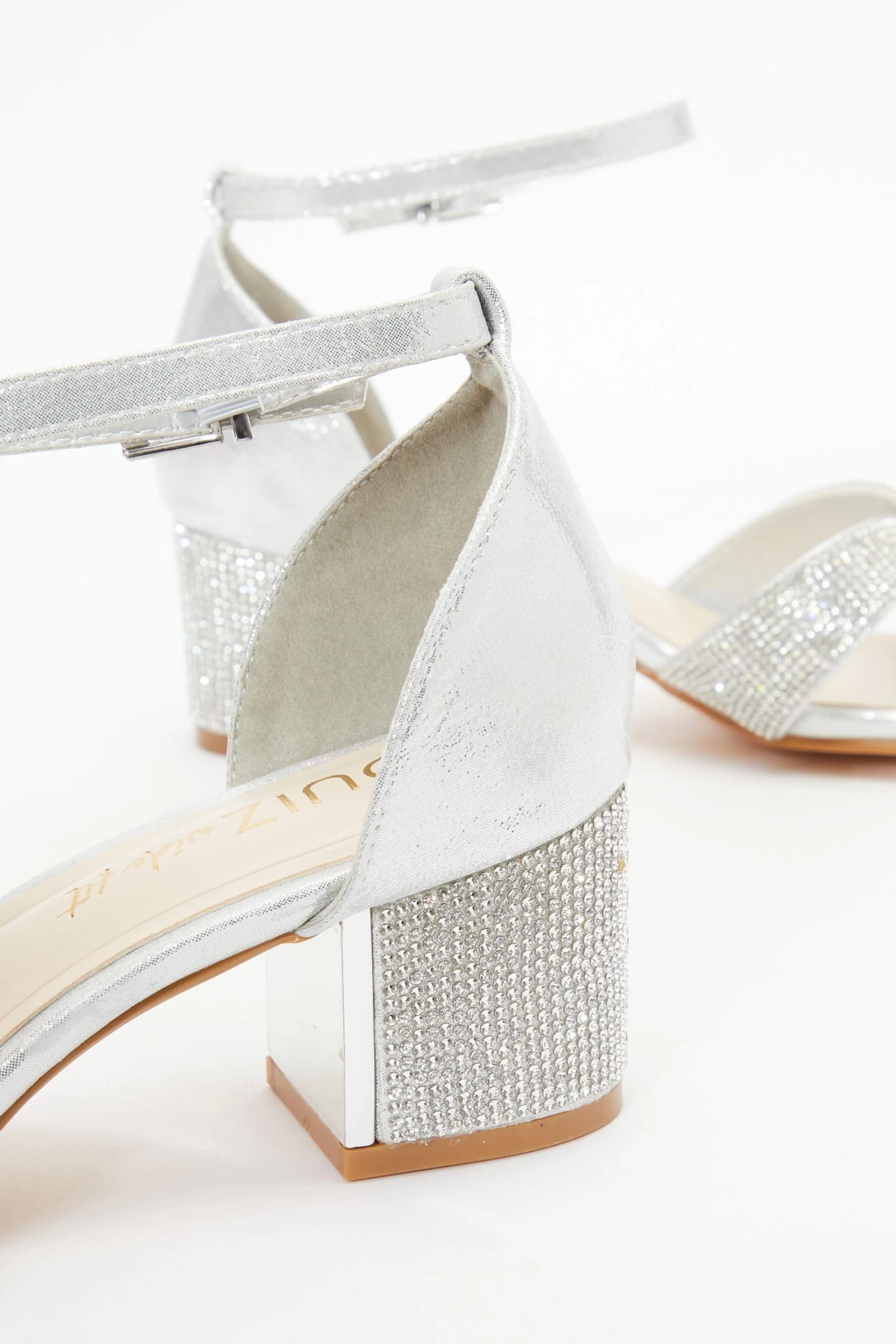 Wide Fit Silver Shimmer Diamante Heeled Sandals - Image 5