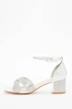 Wide Fit Silver Shimmer Diamante Heeled Sandals