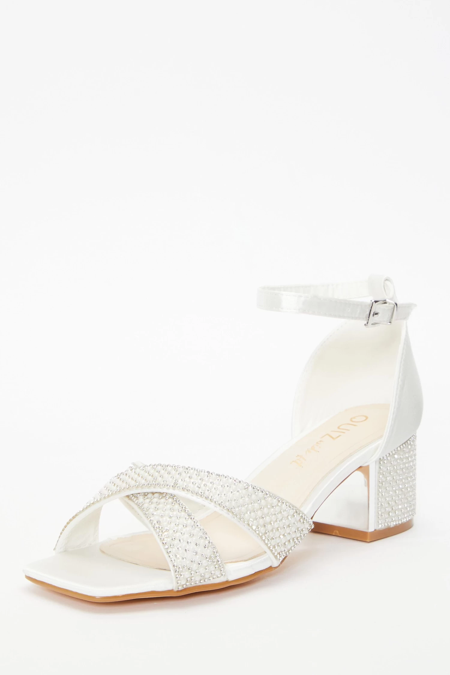 Wide Fit Bridal White Satin Diamante Heeled Sandals - Image 3