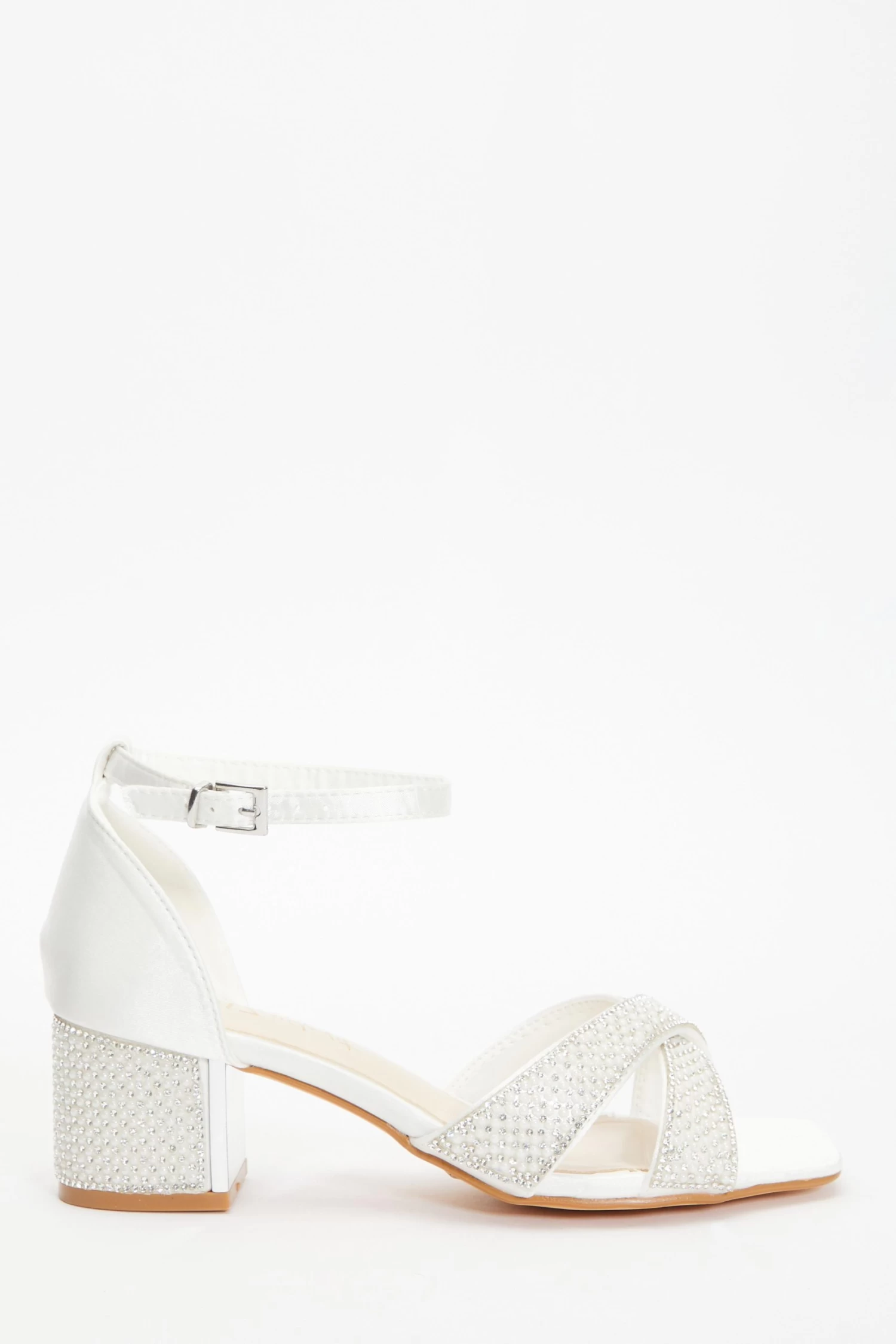 Wide Fit Bridal White Satin Diamante Heeled Sandals - Image 2