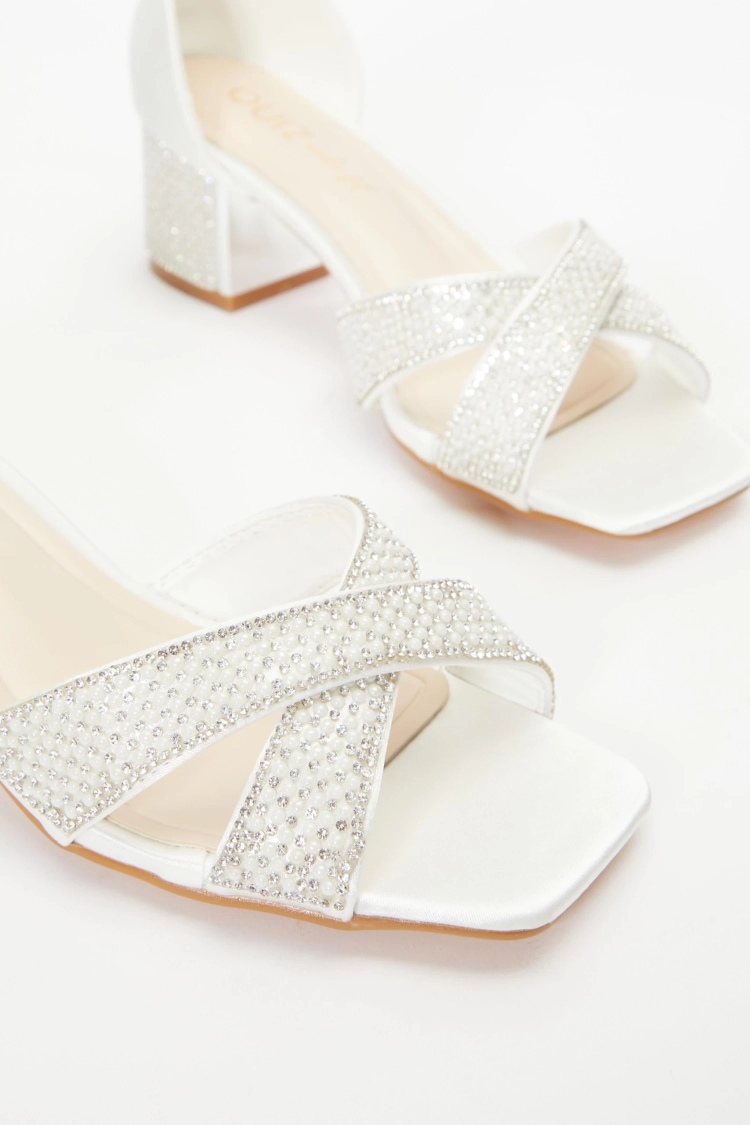 Wide Fit Bridal White Satin Diamante Heeled Sandals - Image 5