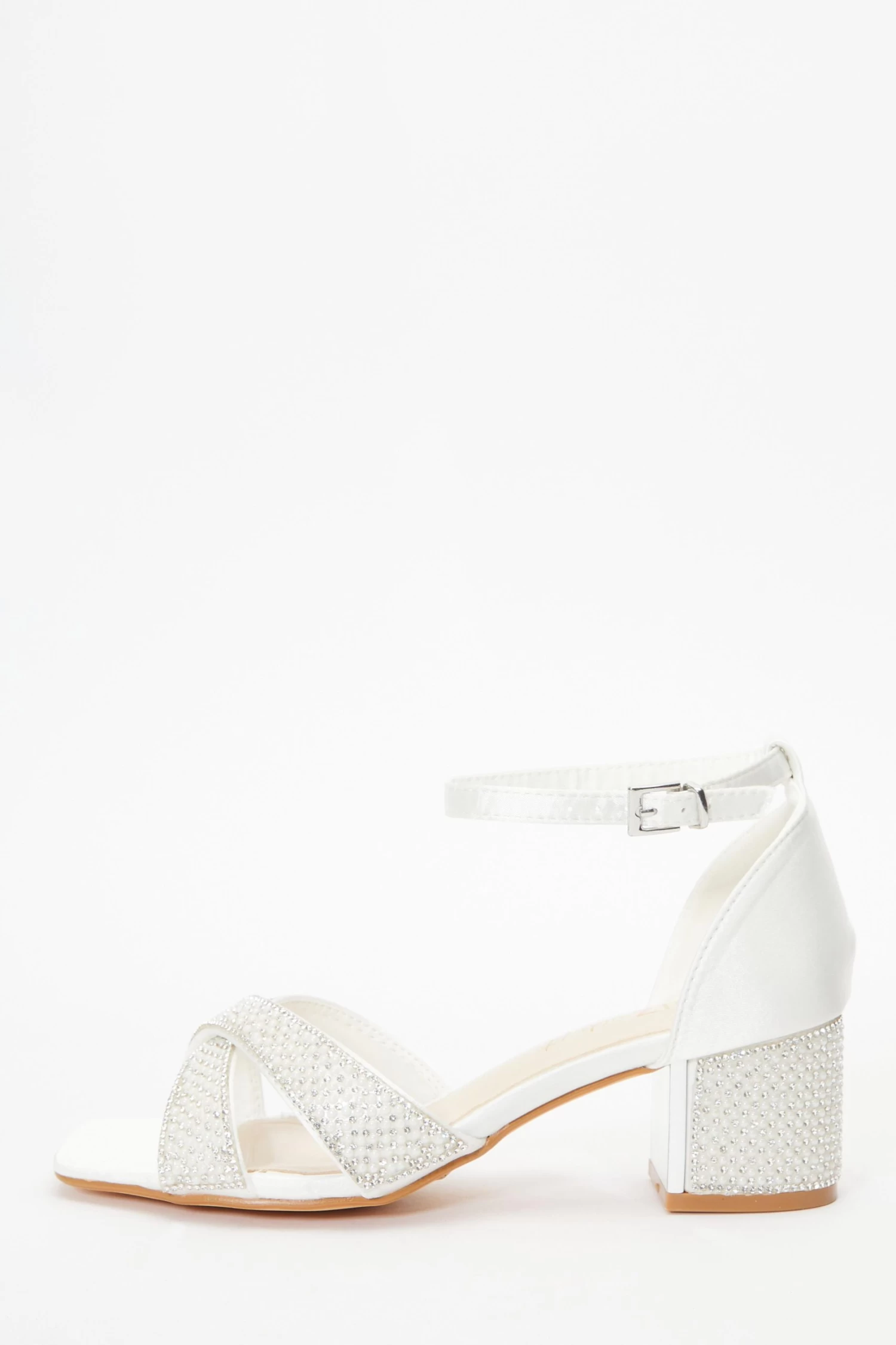 Wide Fit Bridal White Satin Diamante Heeled Sandals