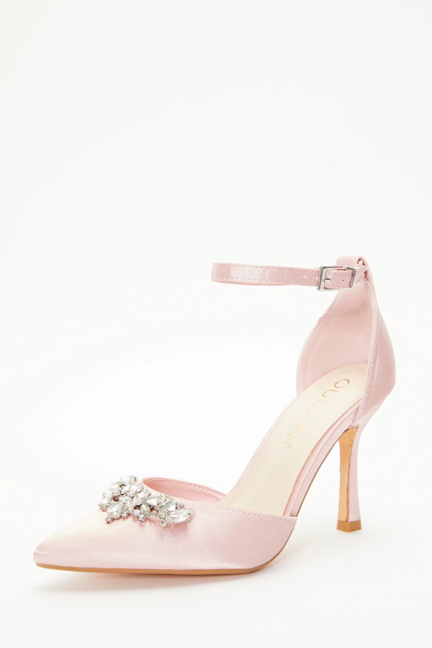Wide Fit Pink Satin Diamante Court Heels - Image 3