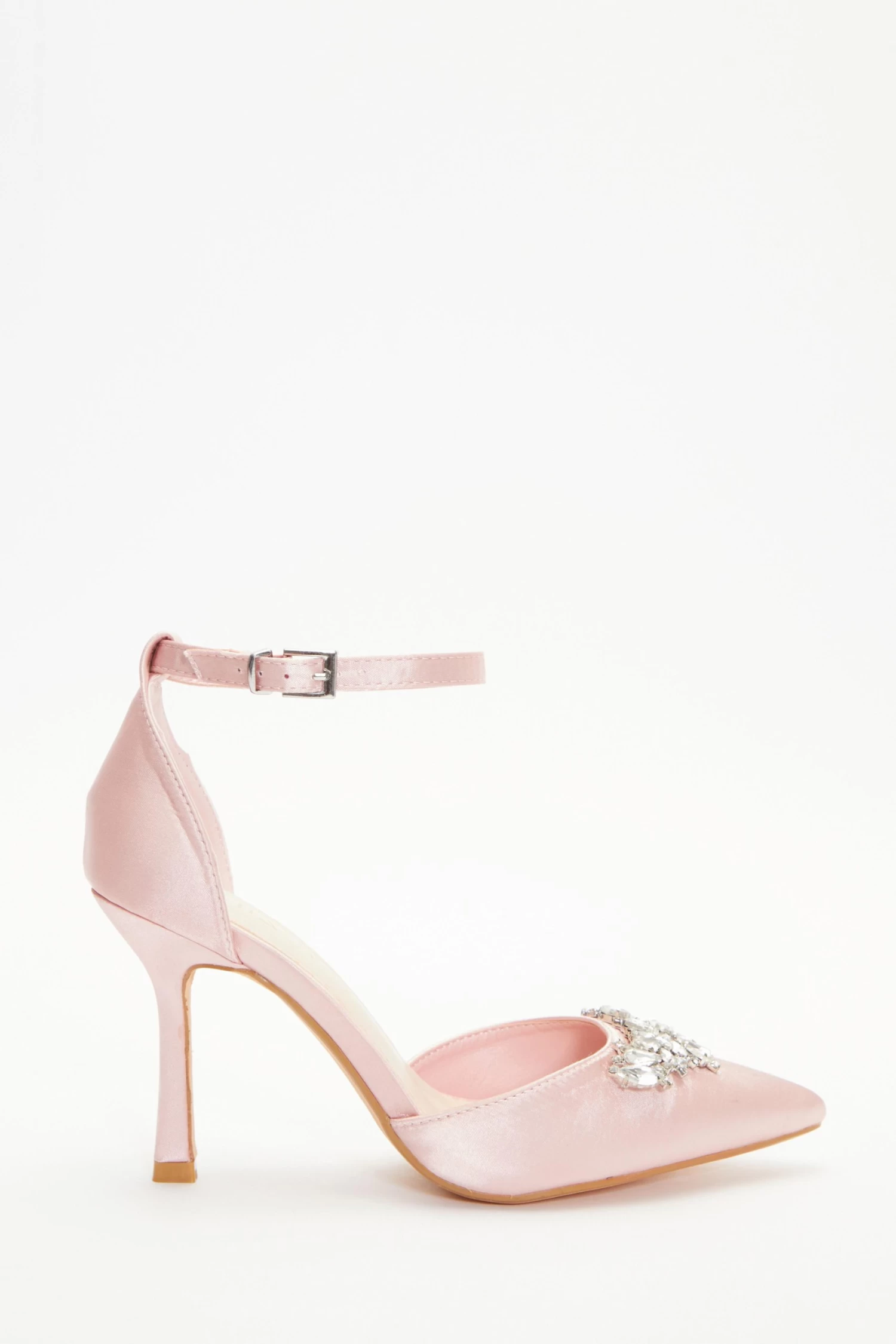 Wide Fit Pink Satin Diamante Court Heels - Image 2
