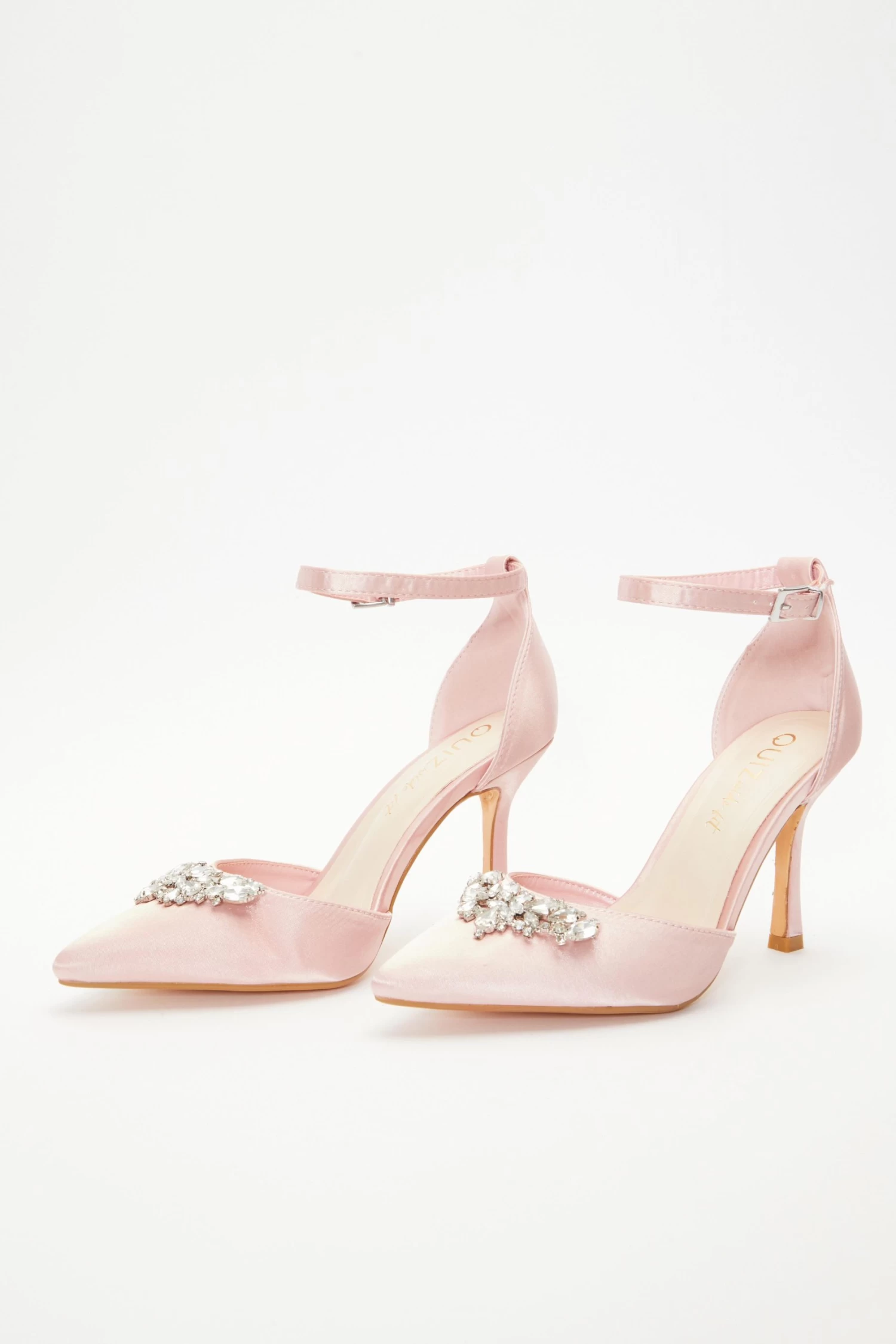 Wide Fit Pink Satin Diamante Court Heels - Image 4