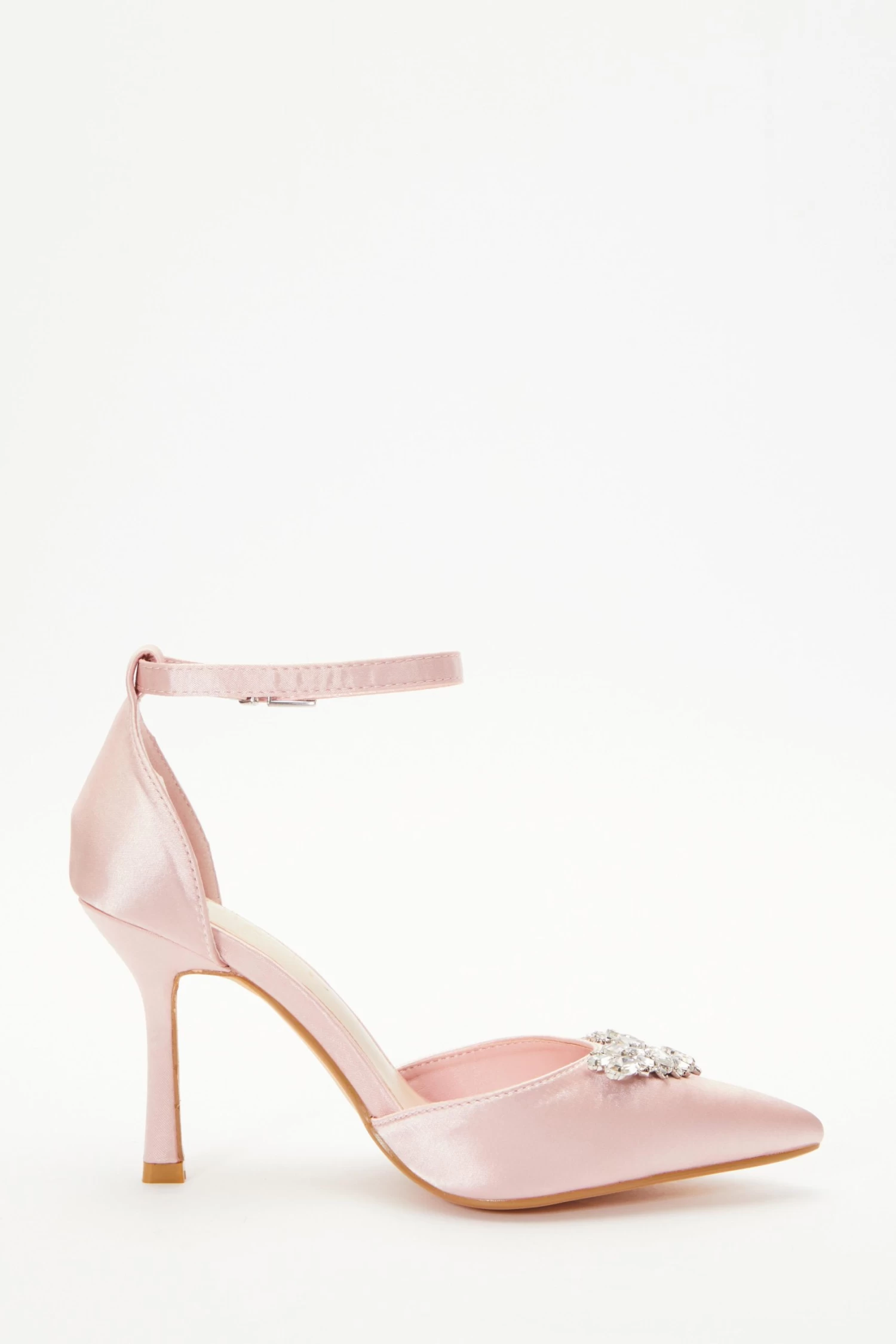 Wide Fit Pink Satin Diamante Court Heels - Image 6