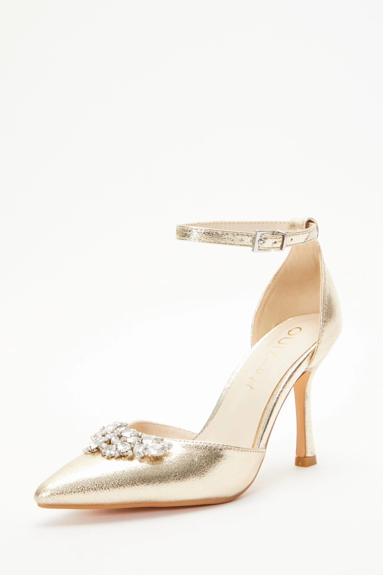 Wide Fit Gold Foil Diamante Court Heels - Image 3