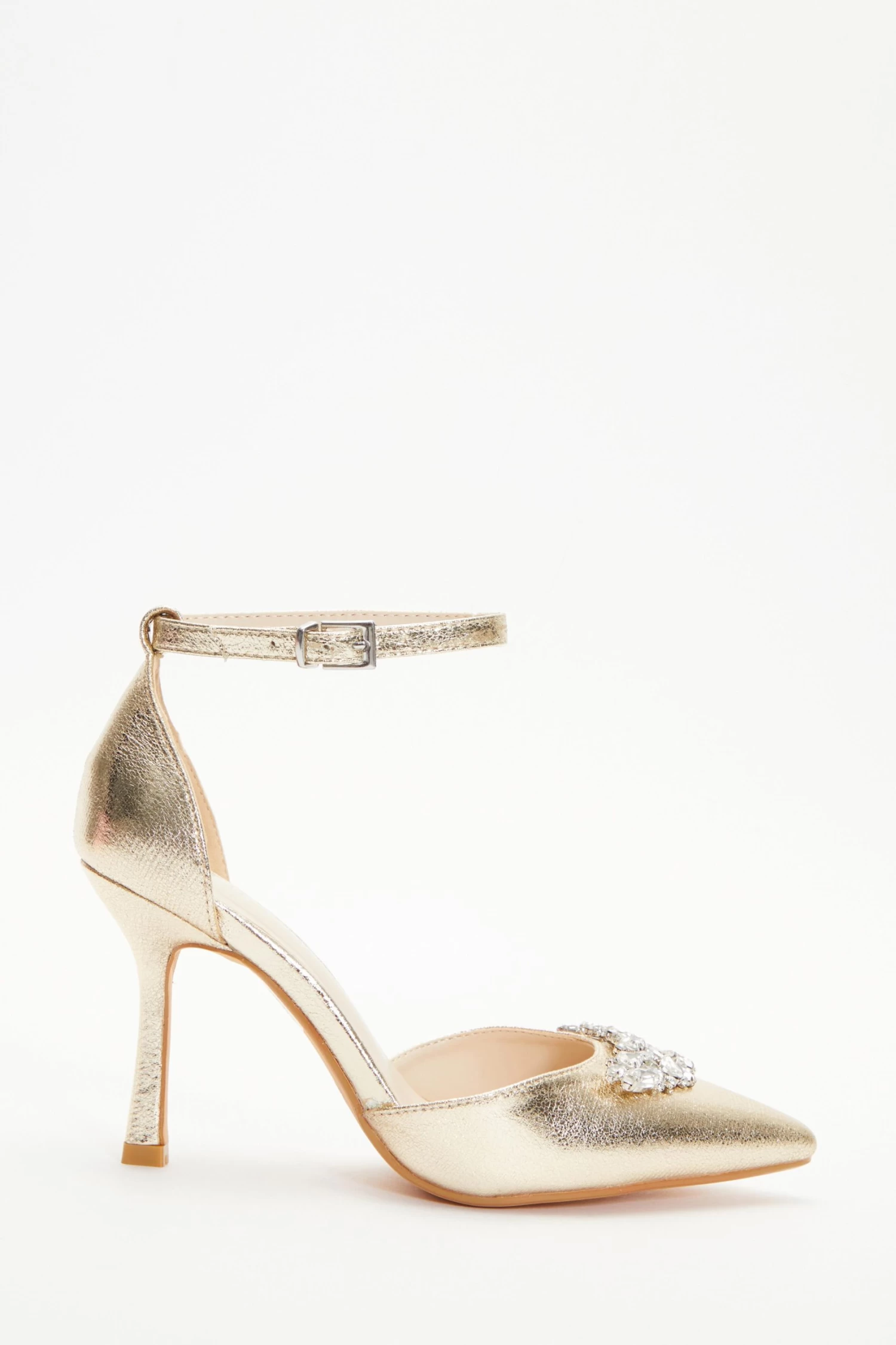 Wide Fit Gold Foil Diamante Court Heels - Image 2