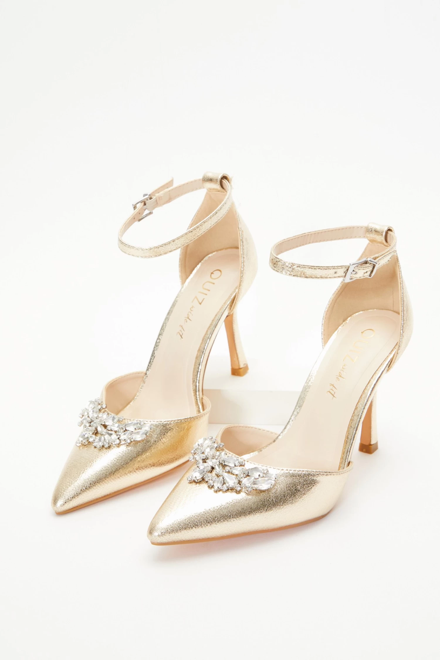 Wide Fit Gold Foil Diamante Court Heels - Image 4